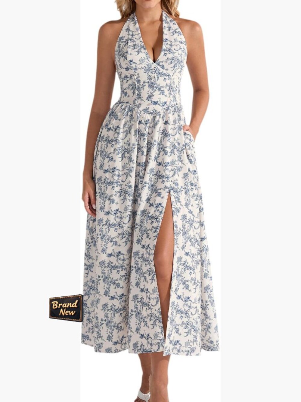 Women's Floral Halter Corset Maxi Dress Sleeveless Backless